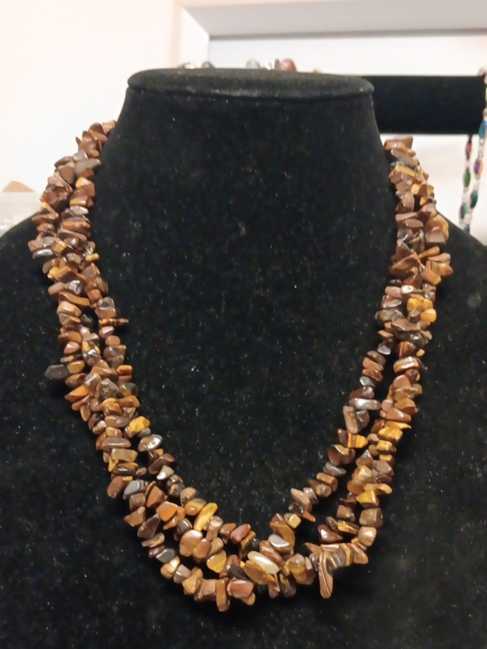 Brown Tiger's Eye Chip Necklace - Multi Strand